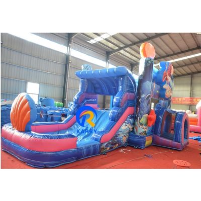 Inflatable Ground Water Park with Slide Unisex Blue Mermaid Bounce House and Big Pool