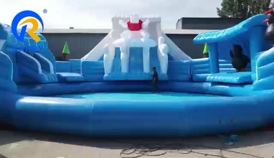 Customized Size White Polar Bear Amusement Water Park Bounce House Castle Slide Combo