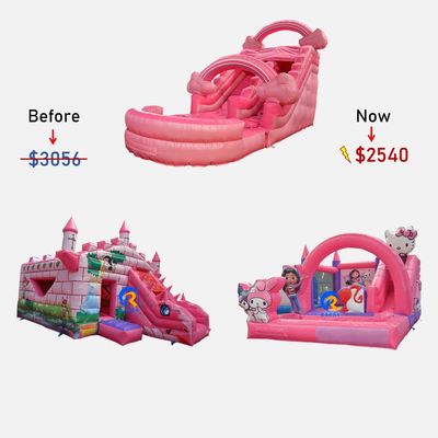 Sea Air or Express Shipping Unisex Pink Inflatable Bounce House Combo with Slides