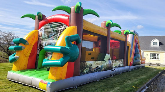 Unisex Commercial Inflatable Jurassic Dinosaur Obstacle Course for Kids and Adults