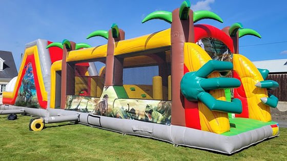 Unisex Commercial Inflatable Jurassic Dinosaur Obstacle Course for Kids and Adults