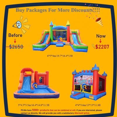 Indoor Outdoor Entertainment Commercial Inflatable PVC Bouncy House With Water Slide