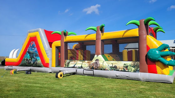 Unisex Commercial Inflatable Jurassic Dinosaur Obstacle Course for Kids and Adults