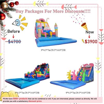 Indoor Outdoor Entertainment Commercial Inflatable PVC Bouncy House With Water Slide