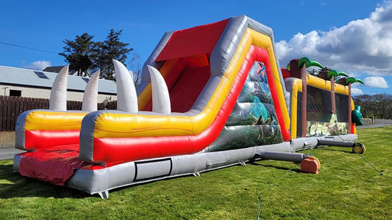Unisex Commercial Inflatable Jurassic Dinosaur Obstacle Course for Kids and Adults