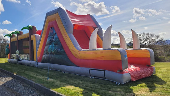 Unisex Commercial Inflatable Jurassic Dinosaur Obstacle Course for Kids and Adults