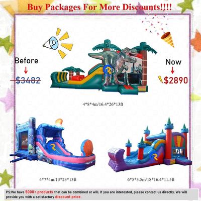 14 Years up Age Range Palm Tree Theme Inflatable Bounce House with Slide and Water Pool