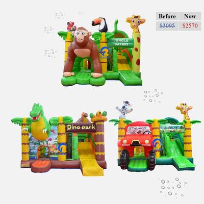 PVC Inflatable Bouncy Castle with Slide Commercial Grade Jungle Theme Customized Size
