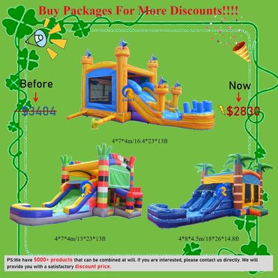 PVC Inflatable Bouncy Castle with Slide Commercial Grade Jungle Theme Customized Size