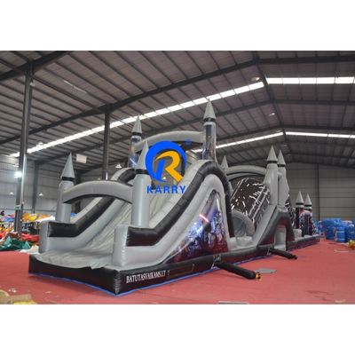 Features PORTABLE Grey and Black Inflatable Obstacle Course with Blower 18x3.5m Customized