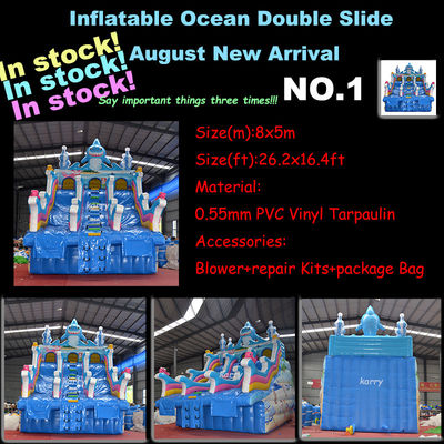 Double Lane White Bounce House Tractor Air Bouncer Inflatable Water Slide Ready to Ship
