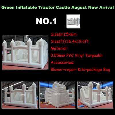 Double Lane White Bounce House Tractor Air Bouncer Inflatable Water Slide Ready to Ship