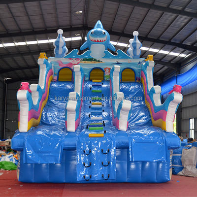 Inflatable Pool Slides for Kids Double-Lane Shark Design Commercial PVC Water Slide