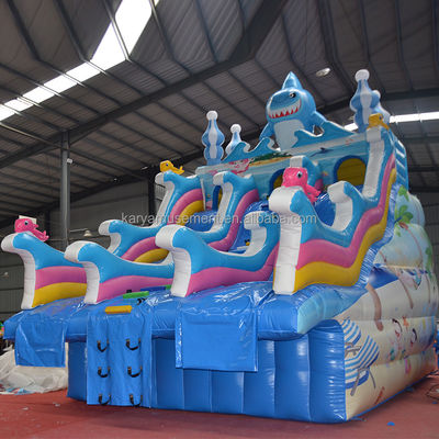 Inflatable Pool Slides for Kids Double-Lane Shark Design Commercial PVC Water Slide