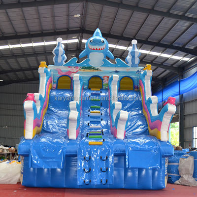 Inflatable Pool Slides for Kids Double-Lane Shark Design Commercial PVC Water Slide
