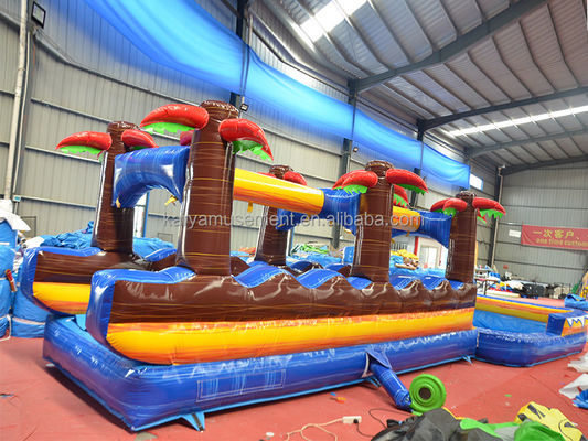 Inflatable Blue Tropical Palm Trees Marble Water Slide Perfect for Commercial Rental