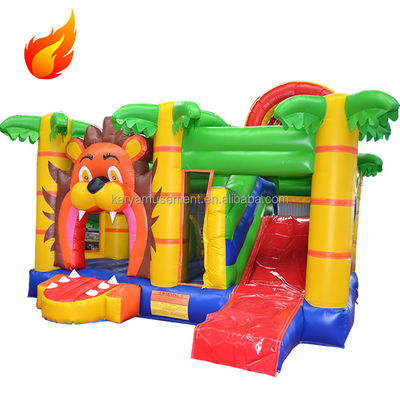 Customized Size and Color Bouncy Castle with Slide Hot Jungle Lion Inflatable Castle