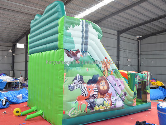 Indoor and Outdoor Fun 2024 PVC Jungle Animal Double-Lane Inflatable Wet and Dry Slide