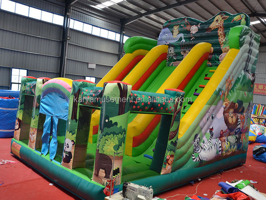 Indoor and Outdoor Fun 2024 PVC Jungle Animal Double-Lane Inflatable Wet and Dry Slide