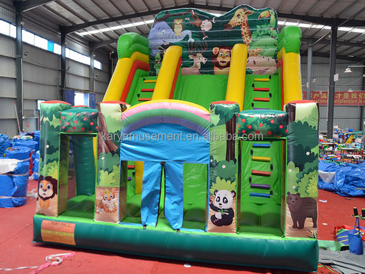 Indoor and Outdoor Fun 2024 PVC Jungle Animal Double-Lane Inflatable Wet and Dry Slide