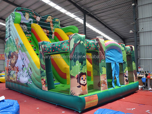 Indoor and Outdoor Fun 2024 PVC Jungle Animal Double-Lane Inflatable Wet and Dry Slide