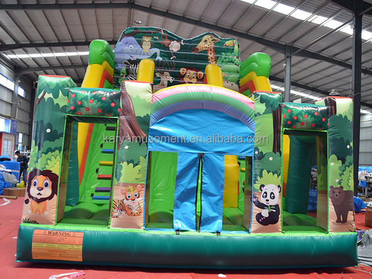 Indoor and Outdoor Fun 2024 PVC Jungle Animal Double-Lane Inflatable Wet and Dry Slide