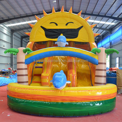 Double Lane Beach N Sun Inflatable Water Slide Popular Tropical Palm Tree Design
