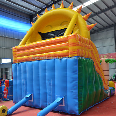 Double Lane Beach N Sun Inflatable Water Slide Popular Tropical Palm Tree Design