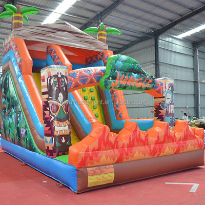 0.55mm PVC Tarpaulin Primeval JUNGLE Waterslide with Rock Climbing Wall and Bouncy Slide
