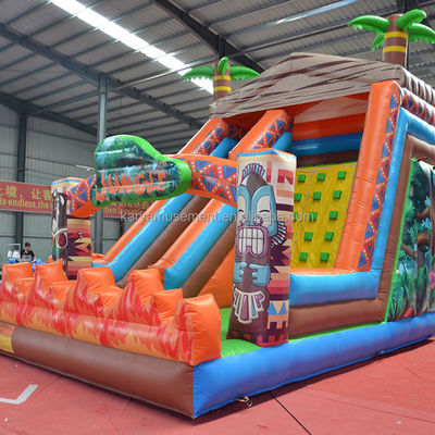 0.55mm PVC Tarpaulin Primeval JUNGLE Waterslide with Rock Climbing Wall and Bouncy Slide