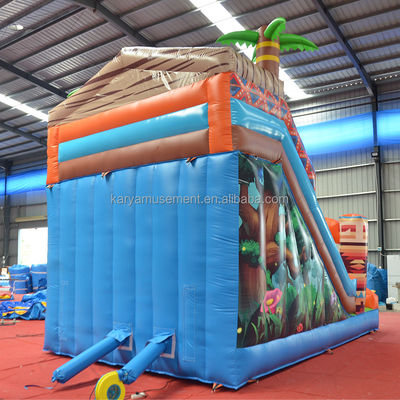 0.55mm PVC Tarpaulin Primeval JUNGLE Waterslide with Rock Climbing Wall and Bouncy Slide