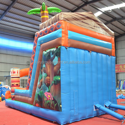 0.55mm PVC Tarpaulin Primeval JUNGLE Waterslide with Rock Climbing Wall and Bouncy Slide