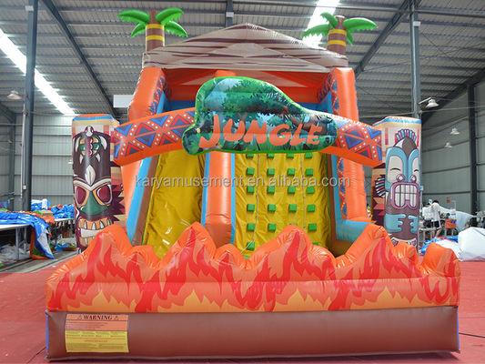 0.55mm PVC Tarpaulin Primeval JUNGLE Waterslide with Rock Climbing Wall and Bouncy Slide