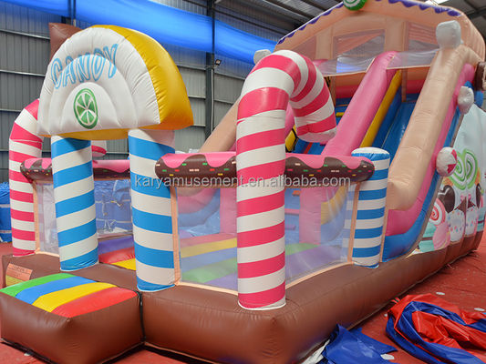 Indoor 26ft 2-lane Commercial PVC Candy Inflatable Bounce House with Arched Door and Blower