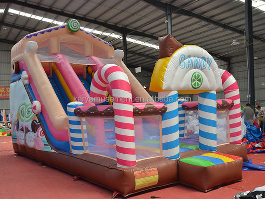 Indoor 26ft 2-lane Commercial PVC Candy Inflatable Bounce House with Arched Door and Blower