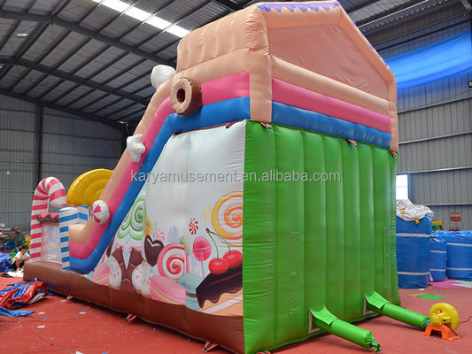 Indoor 26ft 2-lane Commercial PVC Candy Inflatable Bounce House with Arched Door and Blower