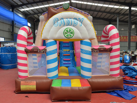 Indoor 26ft 2-lane Commercial PVC Candy Inflatable Bounce House with Arched Door and Blower