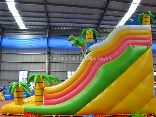 Outdoor Park Game 2-Lane Tropical Palm Tree PVC Inflatable Dinosaur Jump Bounce Slide