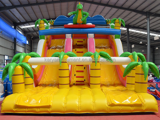 Outdoor Park Game 2-Lane Tropical Palm Tree PVC Inflatable Dinosaur Jump Bounce Slide