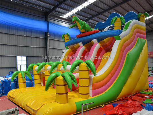 Outdoor Park Game 2-Lane Tropical Palm Tree PVC Inflatable Dinosaur Jump Bounce Slide