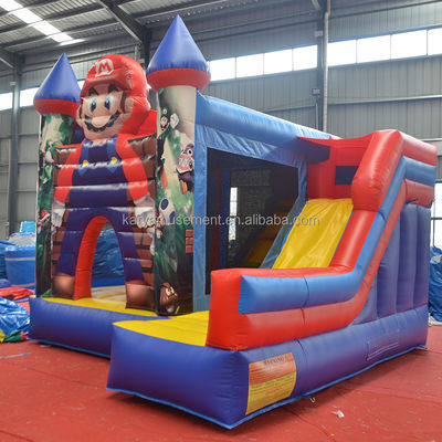 0.55mm PVC Vinyl Tarpaulin Inflatable Mario Bounce House Combo Castle Slide with Blower