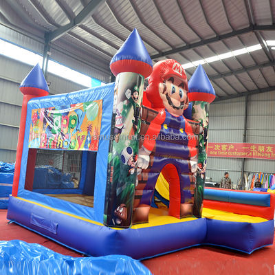 0.55mm PVC Vinyl Tarpaulin Inflatable Mario Bounce House Combo Castle Slide with Blower