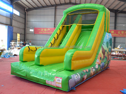 Indoor Park Essential Small Size Inflatable Bounce Slide with Design and Green Color