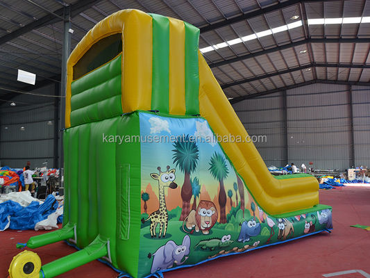 Indoor Park Essential Small Size Inflatable Bounce Slide with Design and Green Color