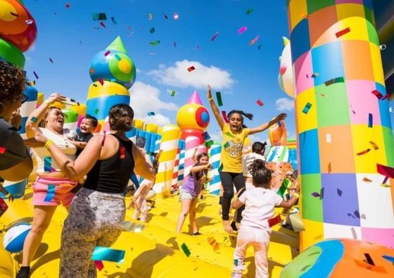 Blower Included Inflatable Obstacle Course Fun City with Climbing Stair and Slide