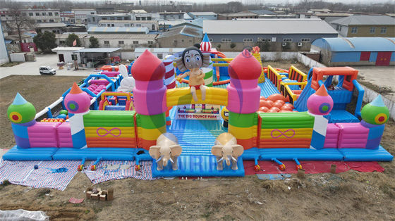 Blower Included Inflatable Obstacle Course Fun City with Climbing Stair and Slide