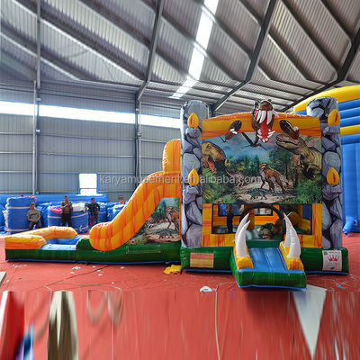 Features PORTABLE Inflatable Jungle Dino Bouncer House with Slide and Unisex Design