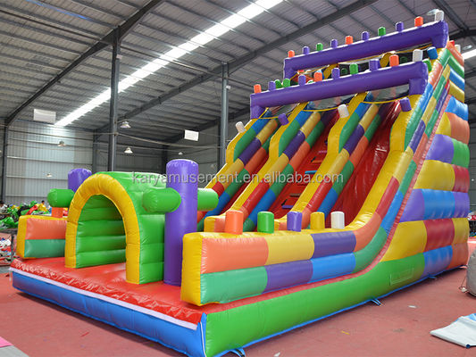 19ft Wide 2-Lane Inflatable Building Block Wet and Dry Slide for Kids Park Party Outdoor