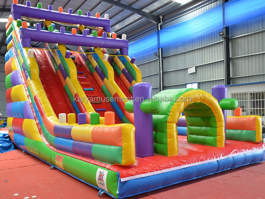 19ft Wide 2-Lane Inflatable Building Block Wet and Dry Slide for Kids Park Party Outdoor