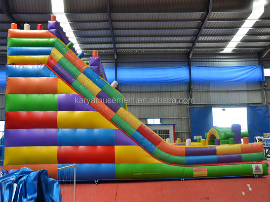 19ft Wide 2-Lane Inflatable Building Block Wet and Dry Slide for Kids Park Party Outdoor